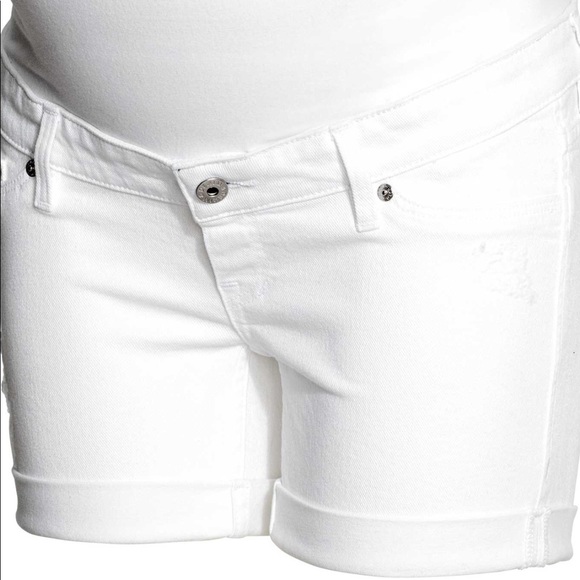 white maternity jean shorts